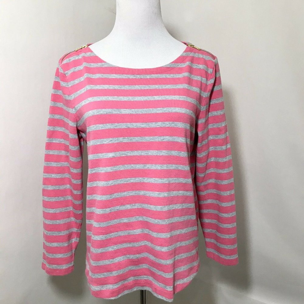 Talbots Petites Pink Gray Striped Sweater Sz MP‎